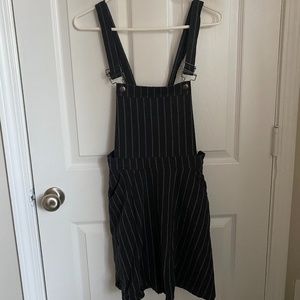 Gray and While Striped Overall Dress